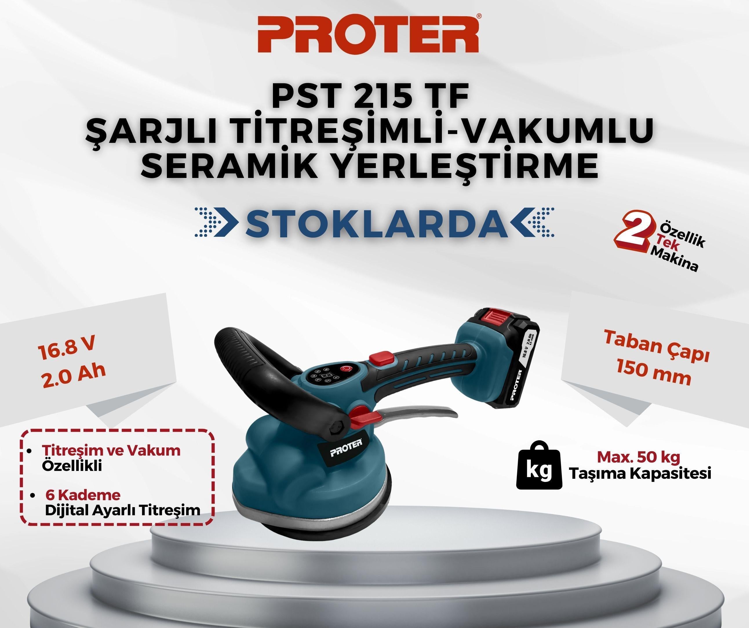 Akülü Bahçe AletleriPROTER PST 215 TF ŞARJLI TİTREŞİMLİ-VAKUMLU SERAMİK YERLEŞTİRME