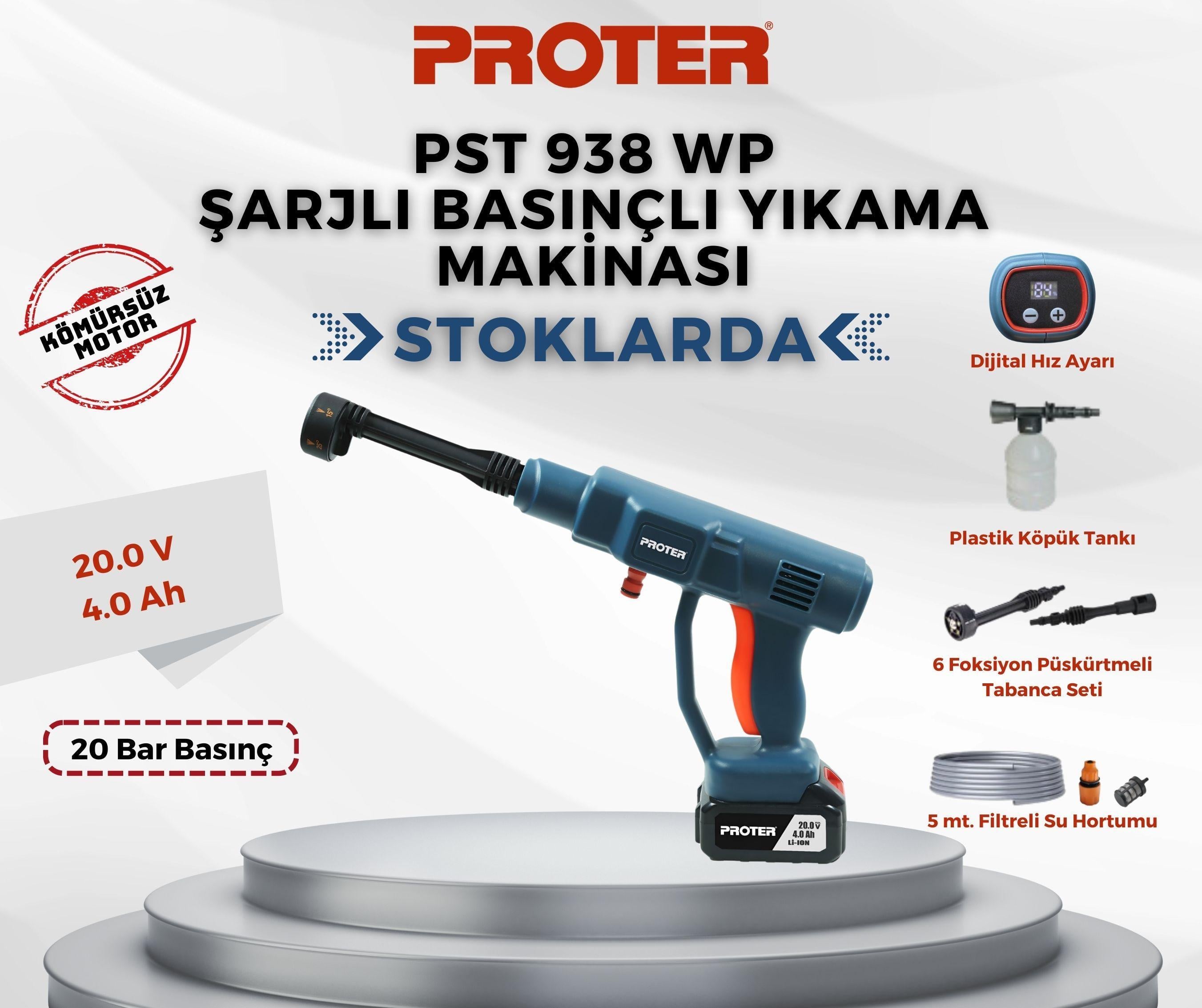 Akülü Bahçe AletleriPROTER PST 938 WP ŞARJLI BASINÇLI YIKAMA MAKİNASI