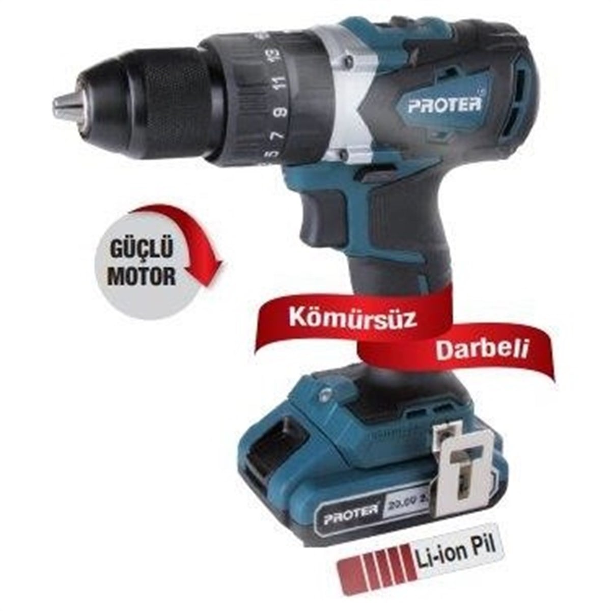 Akülü El AletleriPROTER PST 720 BL 20V 2.0 AH Li-ion ÇİFT AKÜLÜ KÖMÜRSÜZ DARBELİ MATKAP VİDALAMA