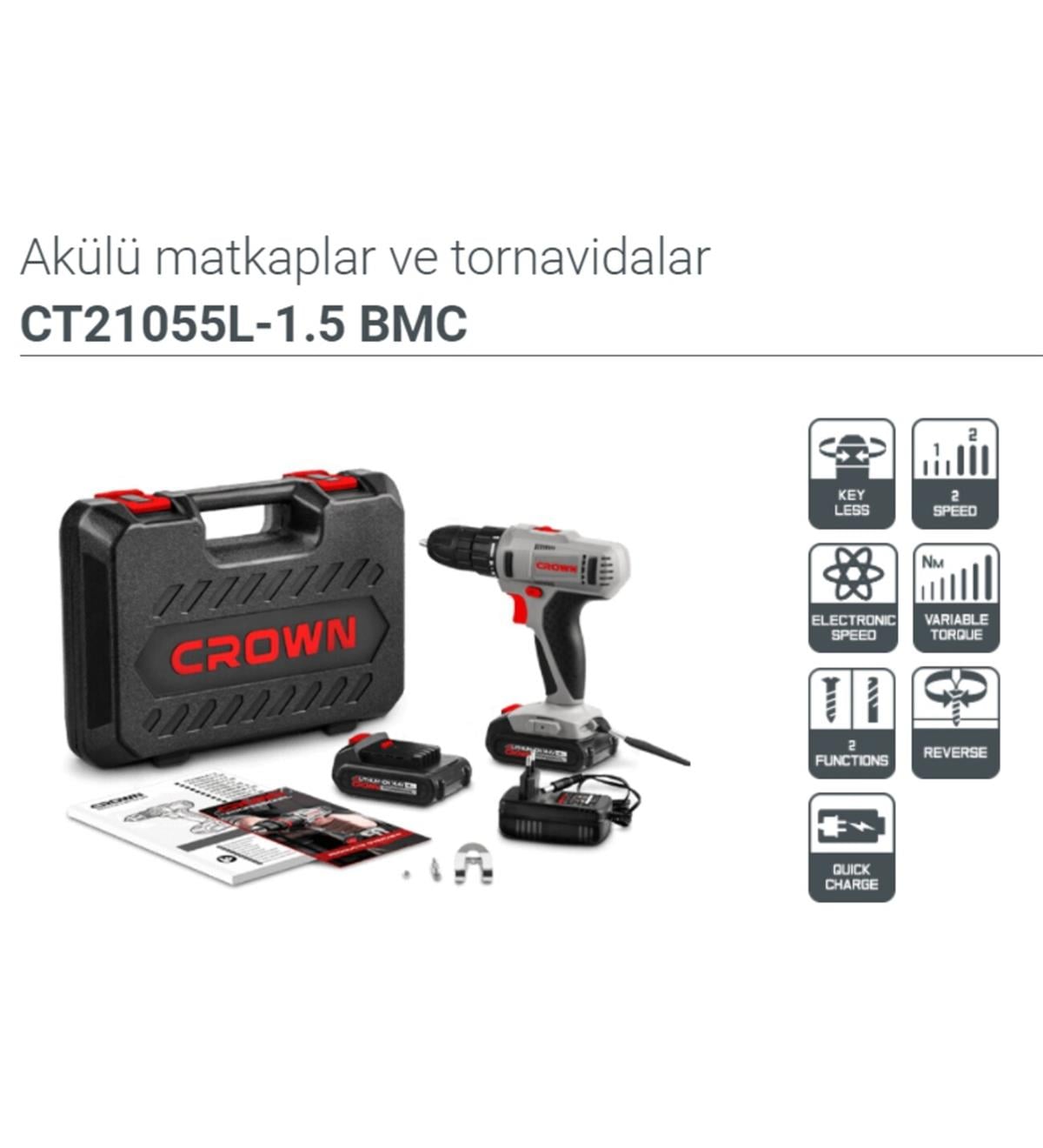 Akülü MatkaplarCROWN CT21055L 14.4V 1.5 AH LI-ION ÇİFT AKÜLÜ DARBESİZ ŞARJLI MATKAP VİDALAMA