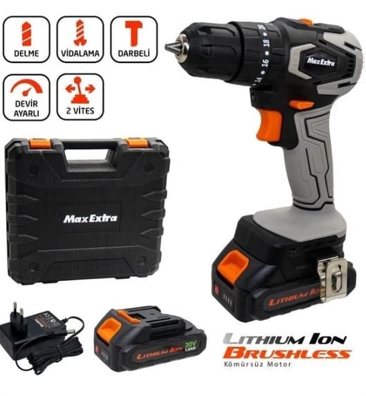 Akülü MatkaplarMAX EXTRA MX1830 ÇİFT AKÜLÜ 1.5 AH DARBELİ MATKAP