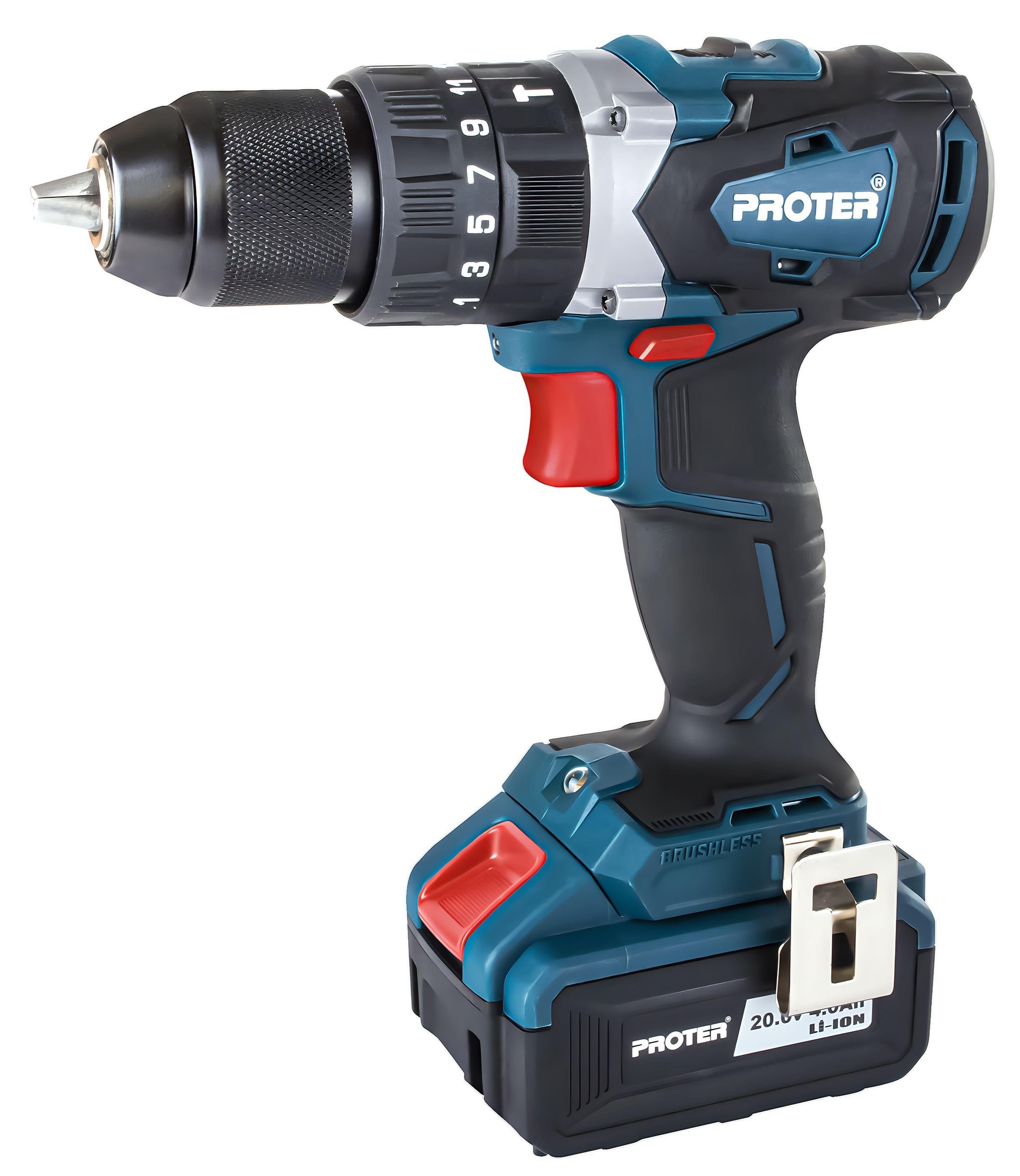 Akülü MatkaplarPROTER PST 740 BL 20V 4.0 AH Li-ion ÇİFT AKÜLÜ KÖMÜRSÜZ DARBELİ MATKAP VİDALAMA