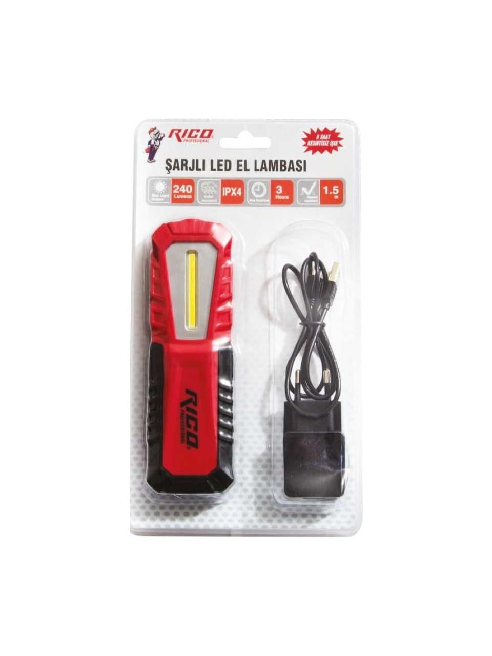 Arapuar-Duy-AmpulRİCO RC0037 240 LÜMEN LED ŞARJLI EL FENERİ