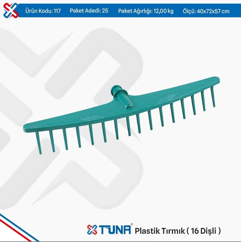 Kazma-Kürek-BalyozTUNA PLASTİK TIRMIK 16 DİŞ YEŞİL KOD:117