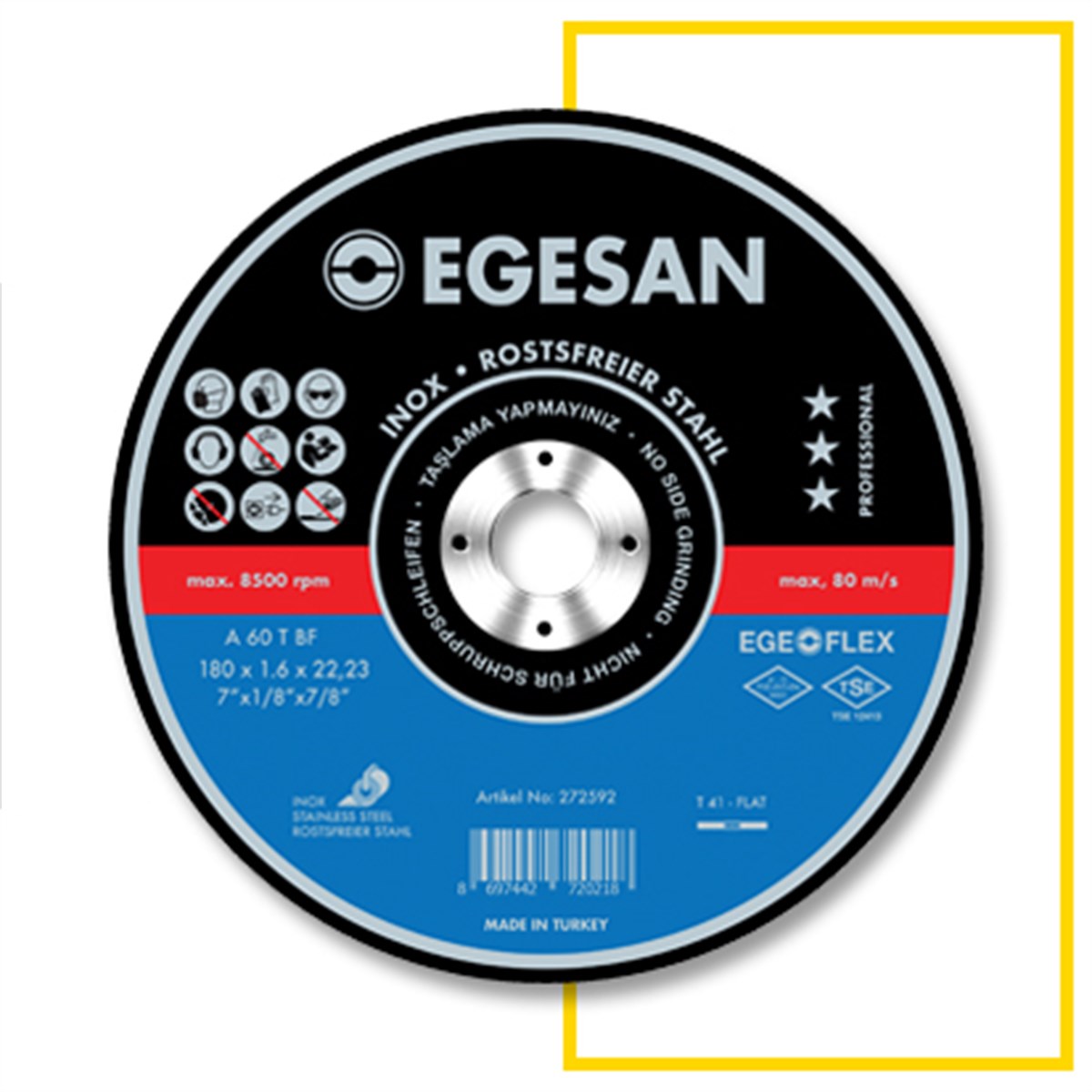 Taşlar-Zımparalar-KeçelerEGESAN 180*1,6*22,23 İNOX PASLANMAZ KESİCİ TAŞ