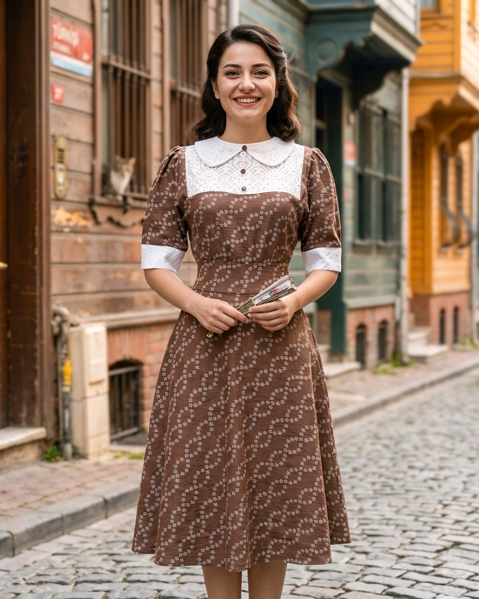 Manolya Nakışlı Keten Elbise