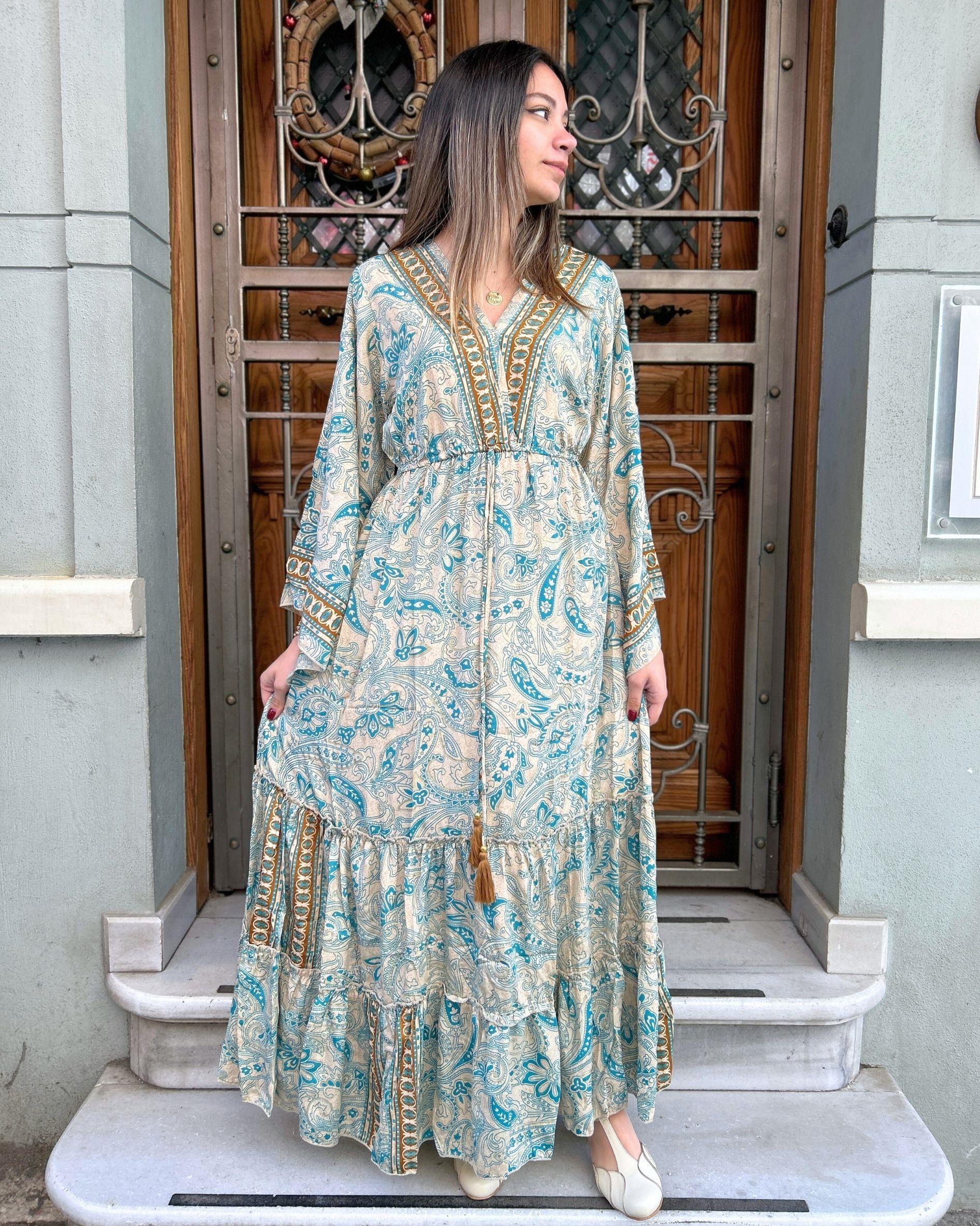Sahara Etnik Desenli Maxi Elbise