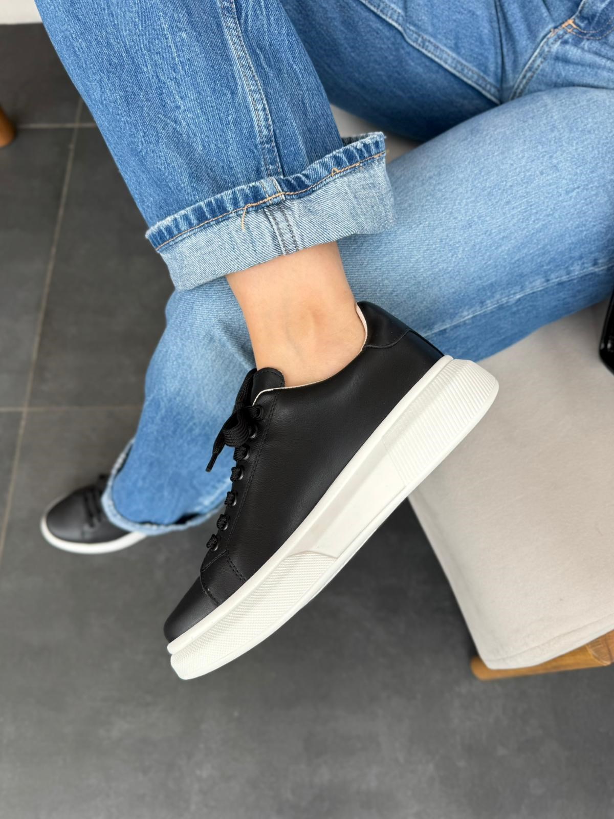 7768 SİYAH DERİ COMFORT SNEAKER AYAKKABI
