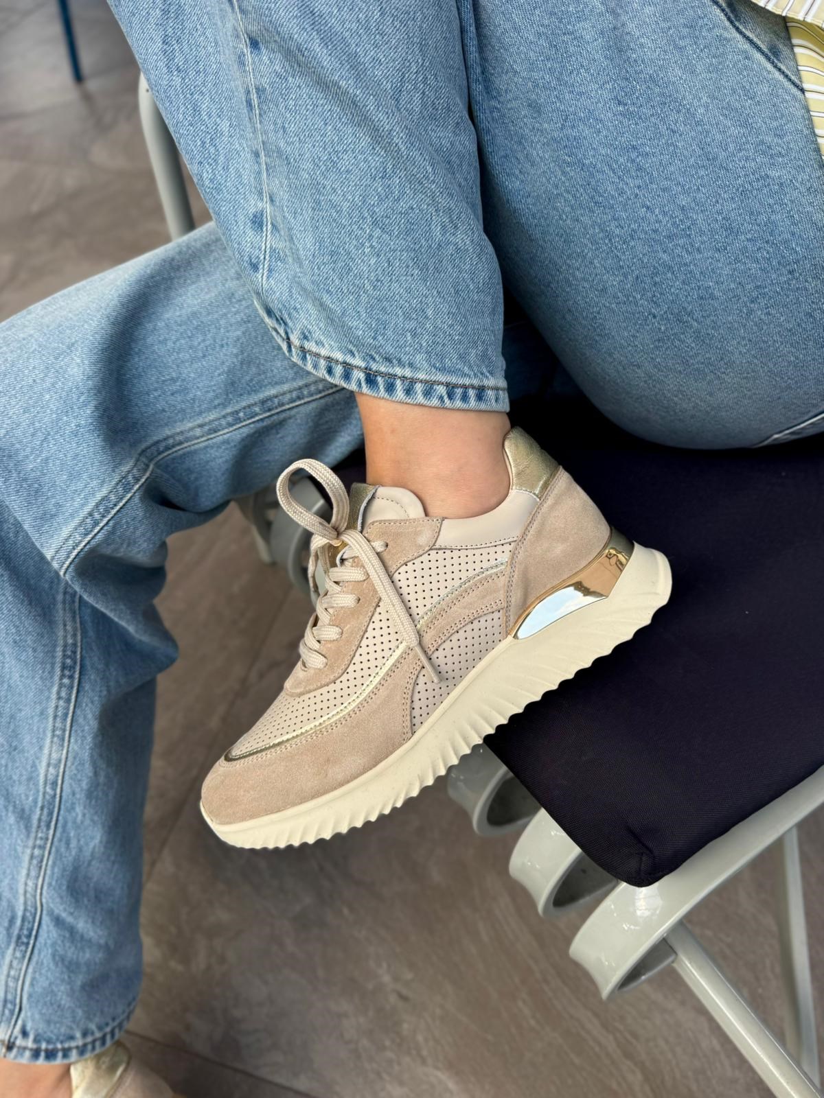7771 BEJ DERİ ORTOPEDİK TABANLI SNEAKER AYAKKABI