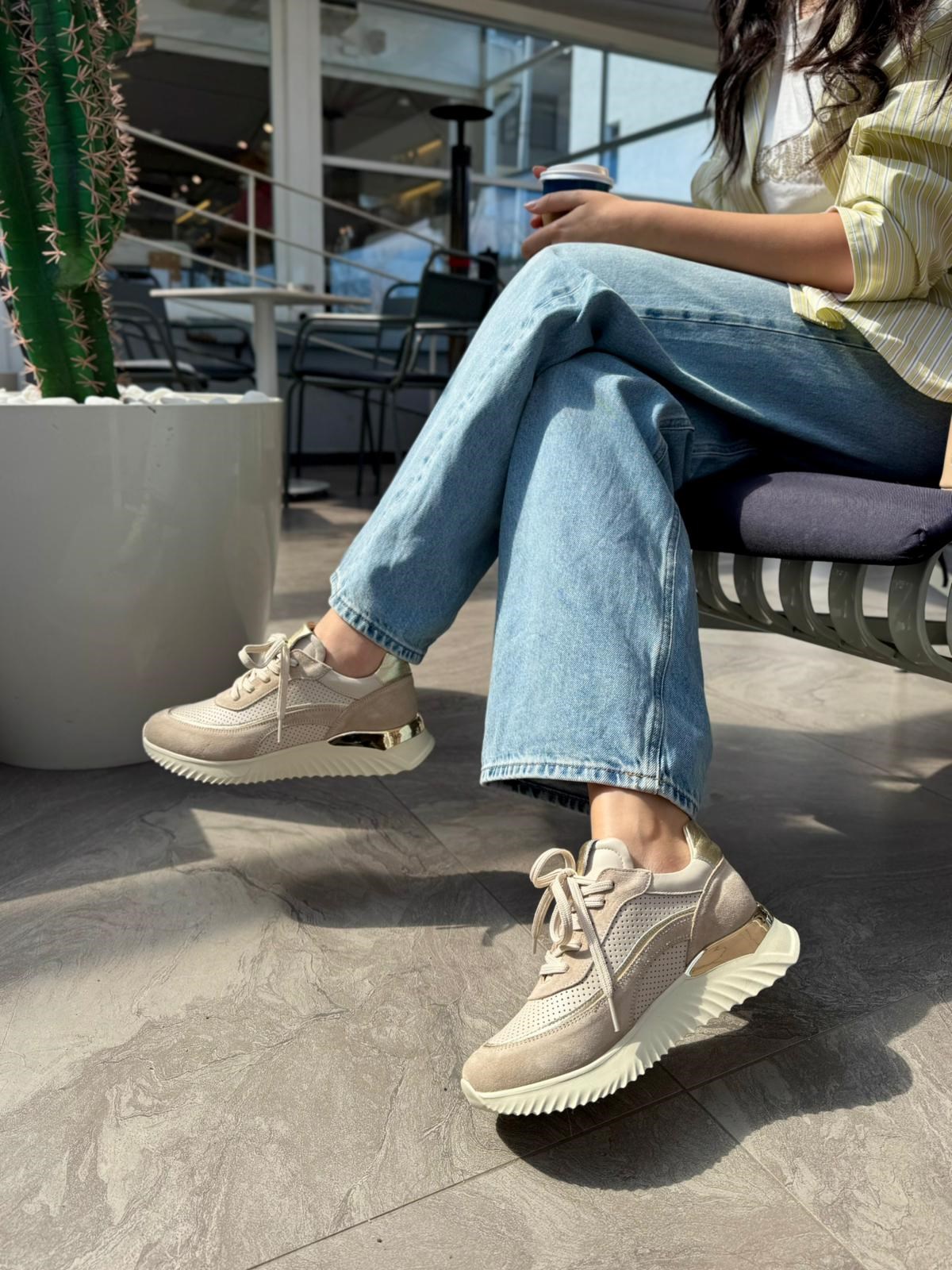 7771 BEJ DERİ ORTOPEDİK TABANLI SNEAKER AYAKKABI