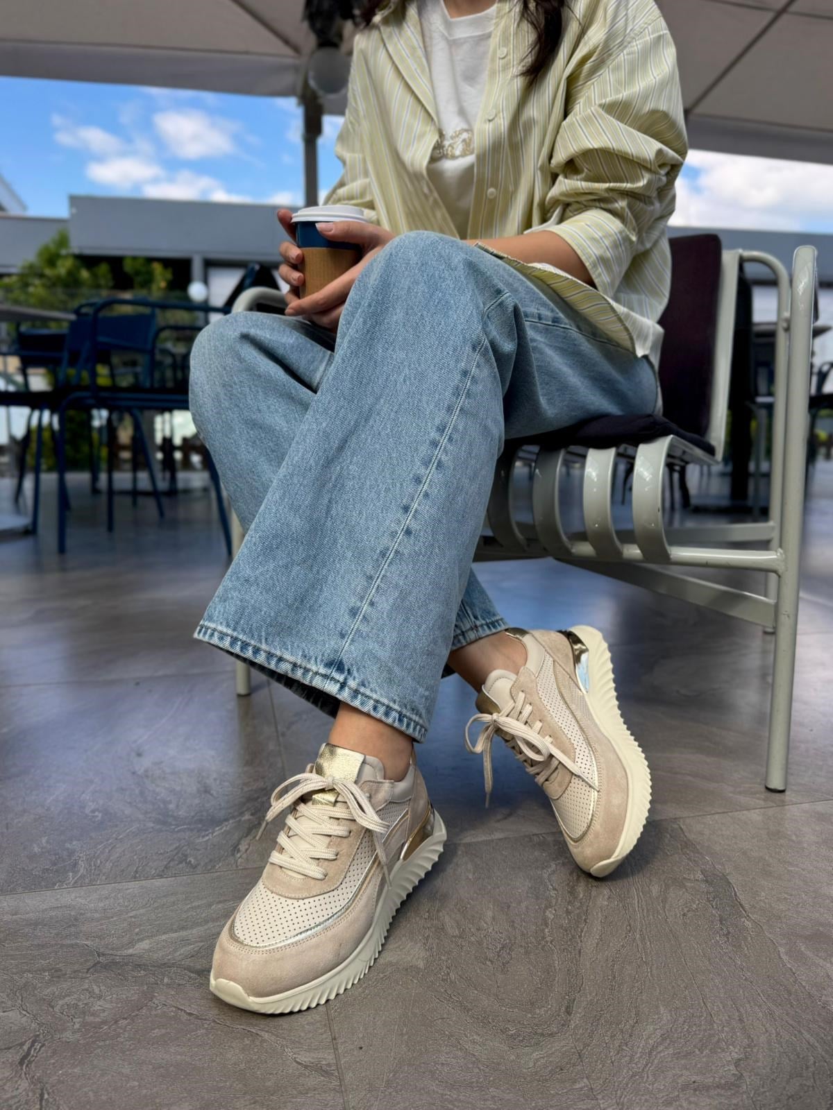 7771 BEJ DERİ ORTOPEDİK TABANLI SNEAKER AYAKKABI