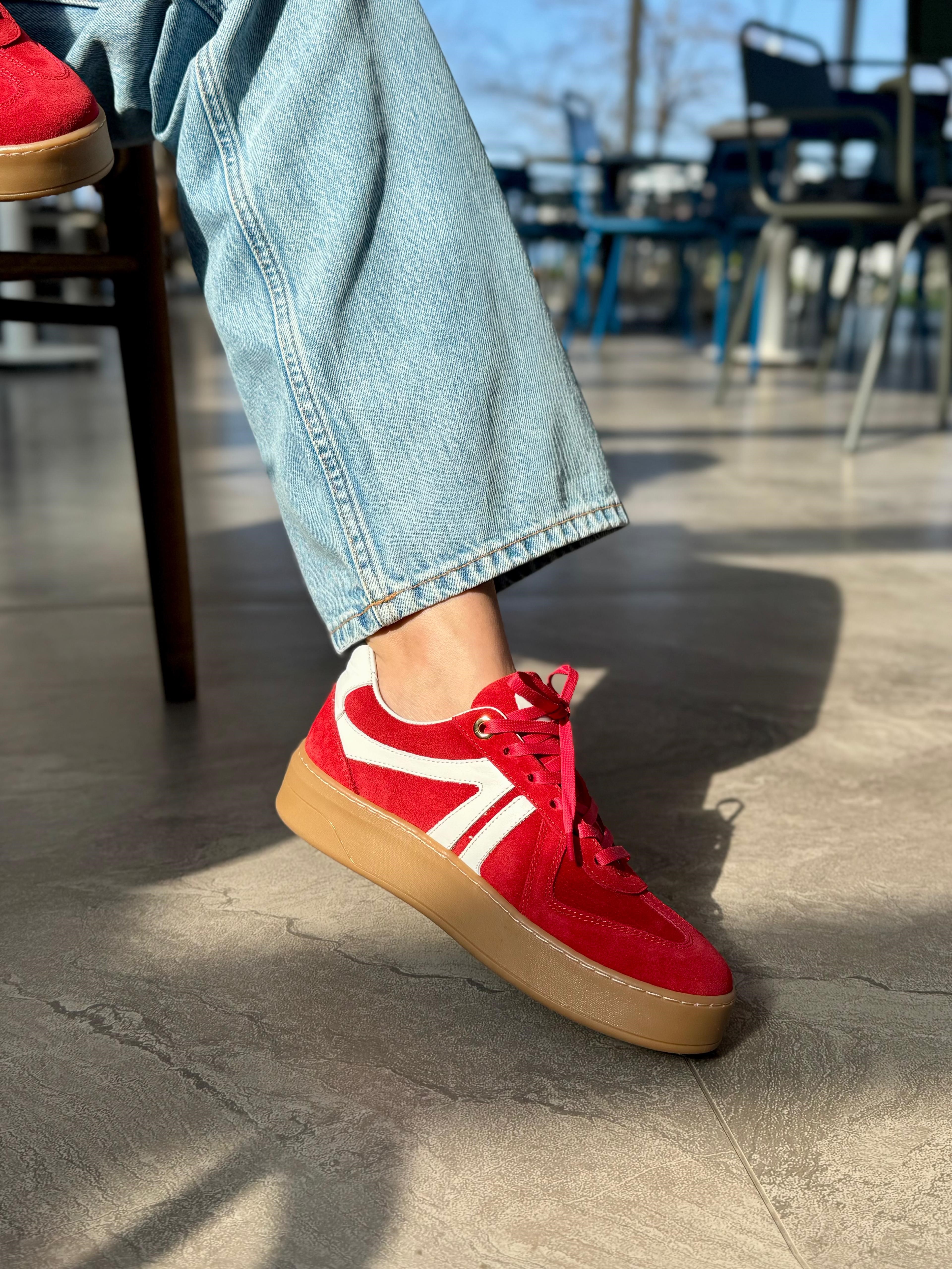 7818 KIRMIZI SÜET DERİ SNEAKER