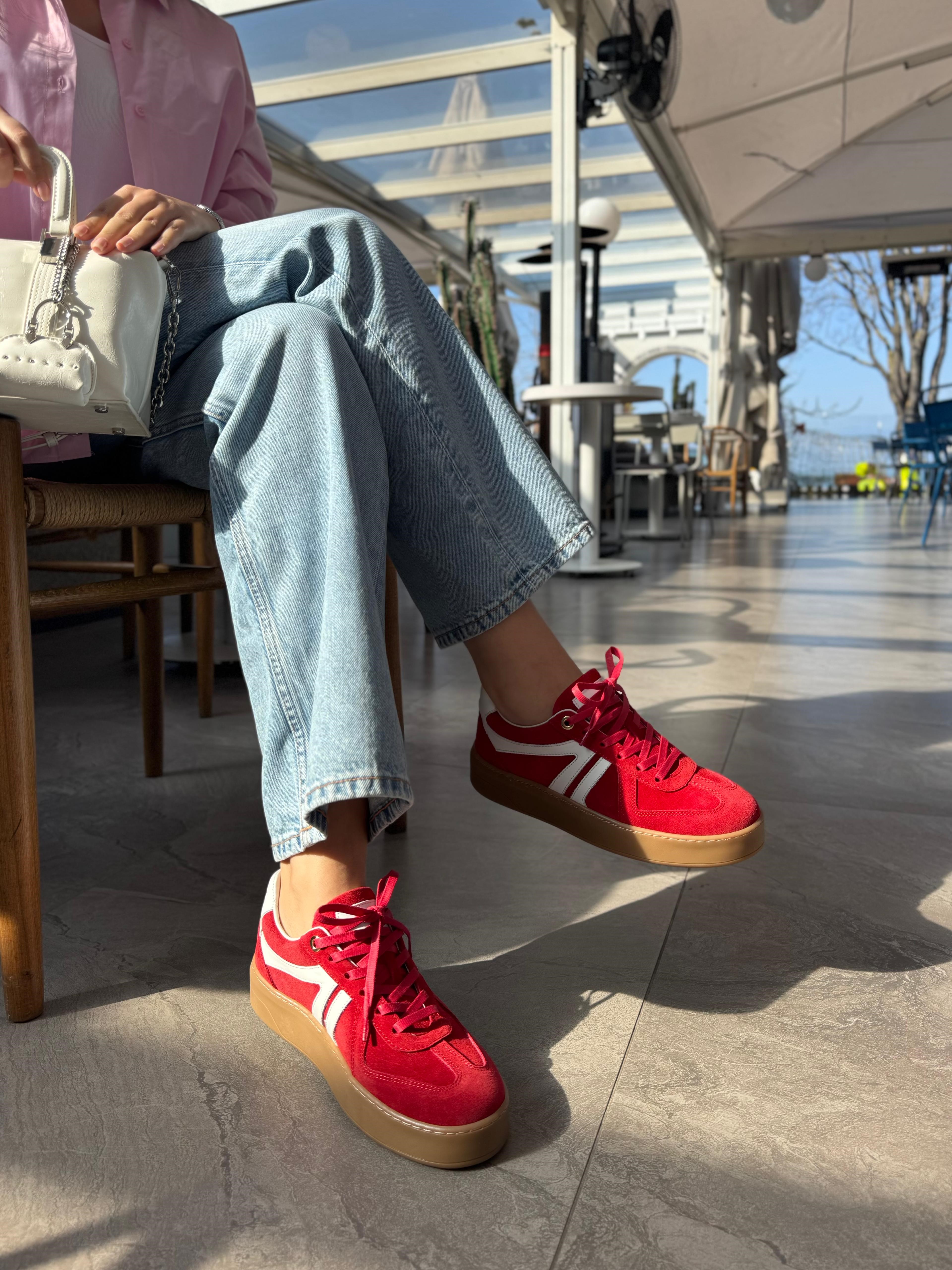 7818 KIRMIZI SÜET DERİ SNEAKER