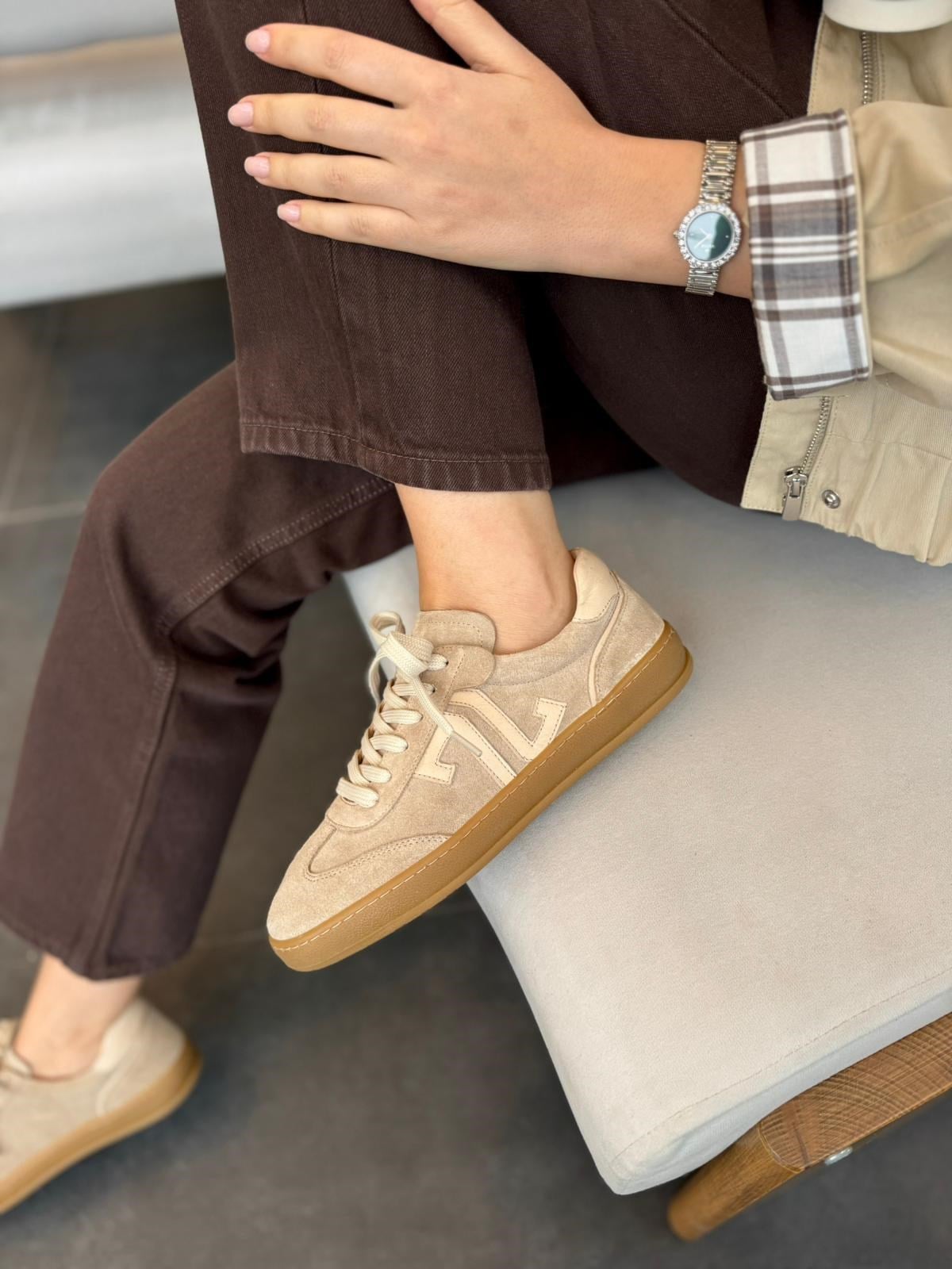 7826 BEJ SÜET DERİ SNEAKER