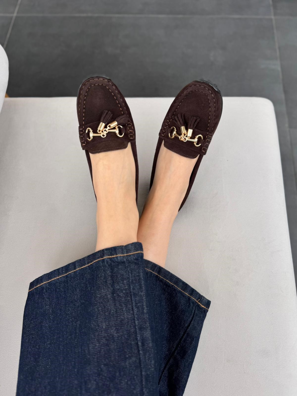 7842 KAHVE SÜET DERİ PÜSKÜLLÜ LOAFER AYAKKABI