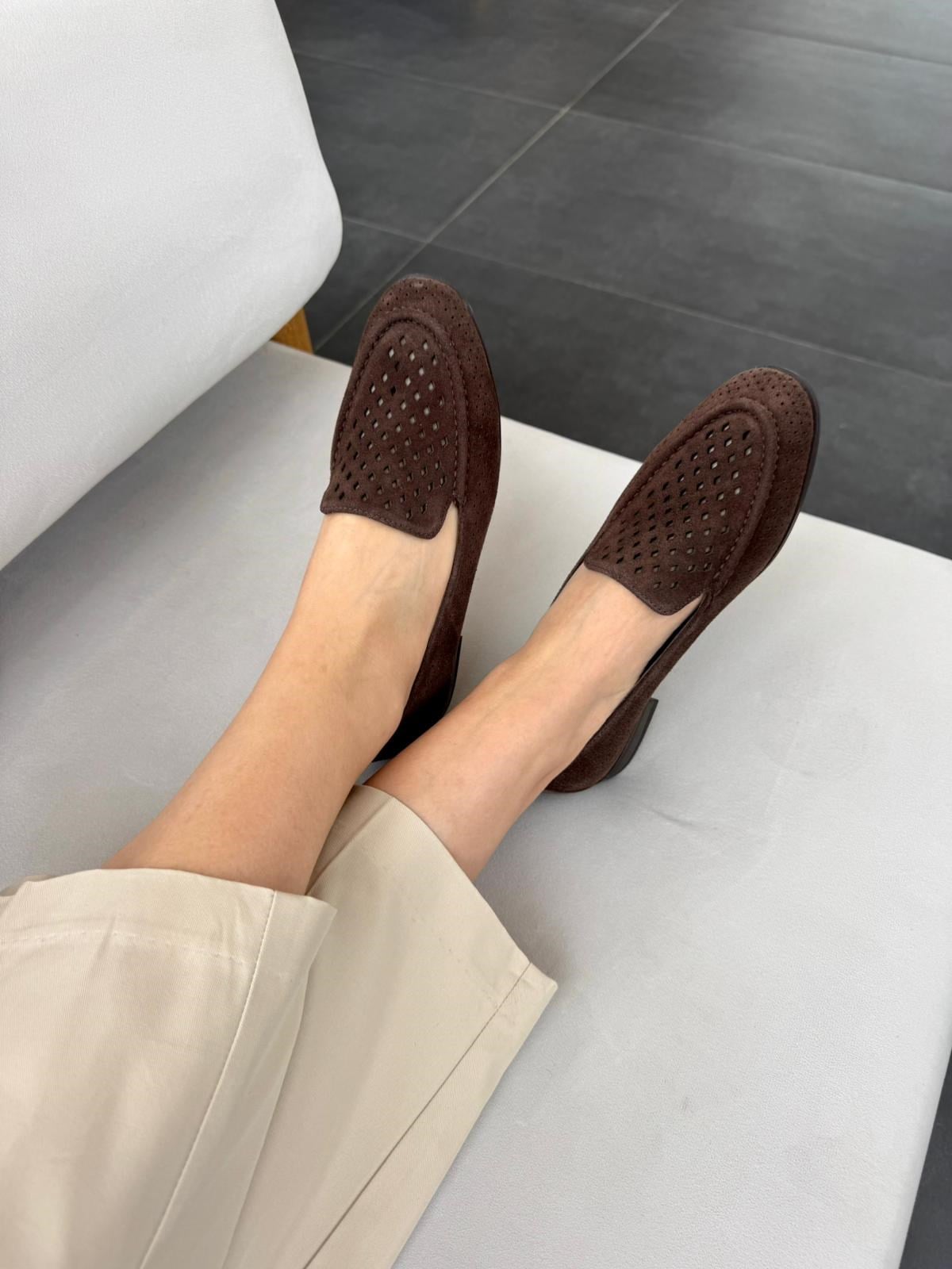 7876 KAHVE SÜET DERİ LAZER KESİM LOAFER AYAKKABI