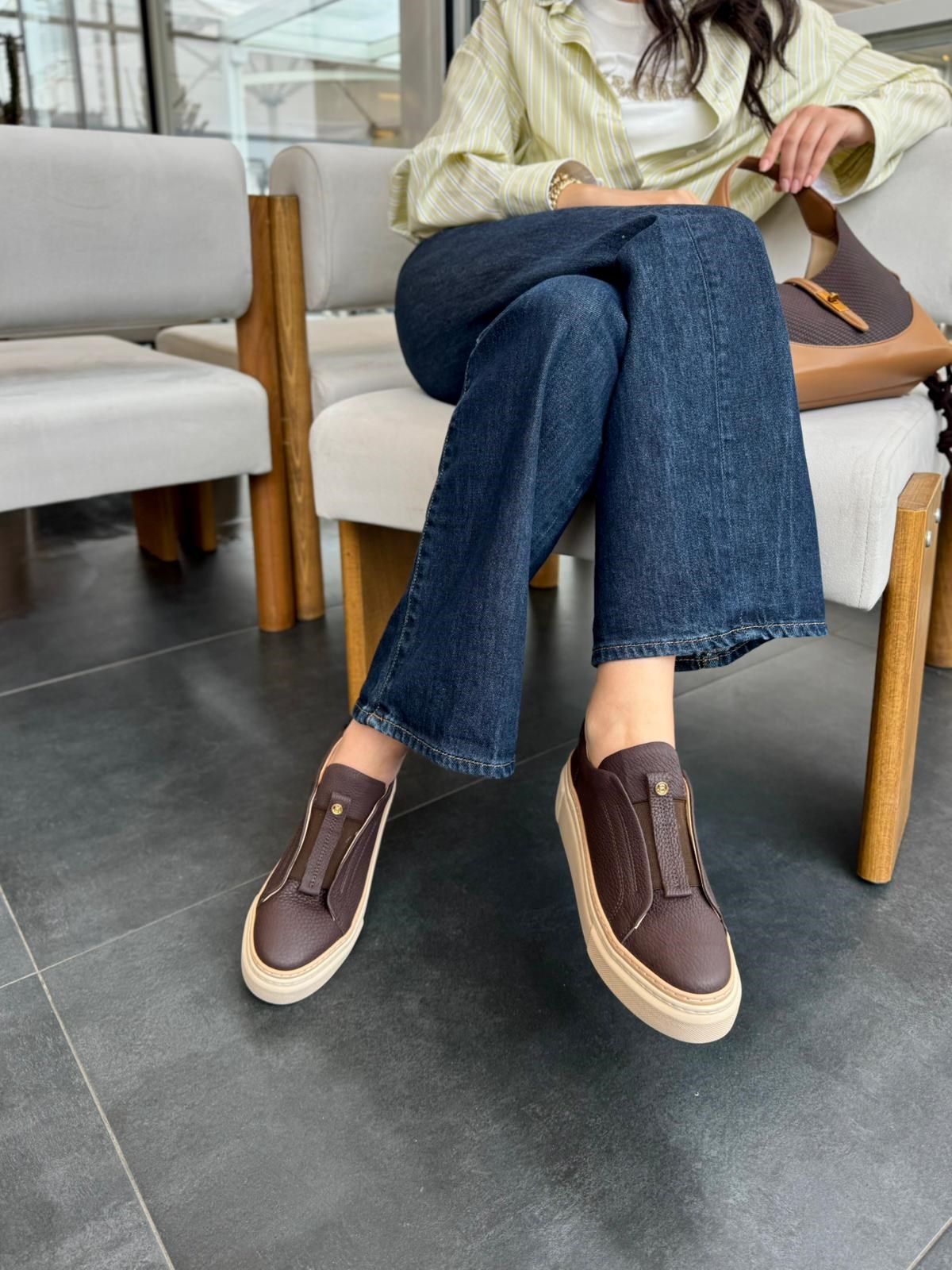 7966 KAHVERENGİ DERİ KALIN TABANLI SNEAKER AYAKKABI