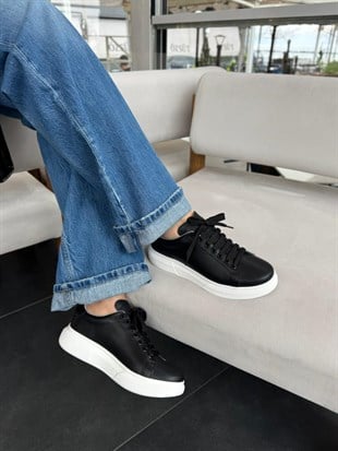 7768 SİYAH DERİ COMFORT SNEAKER AYAKKABI