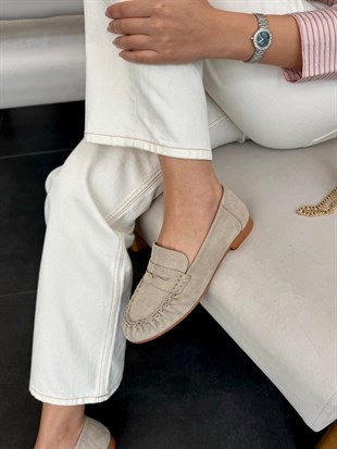 7787 BEJ SÜET DERİ LOAFER AYAKKABI