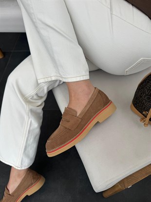 7807 TÜTÜN SÜET DERİ KALIN TABAN LOAFER AYAKKABI