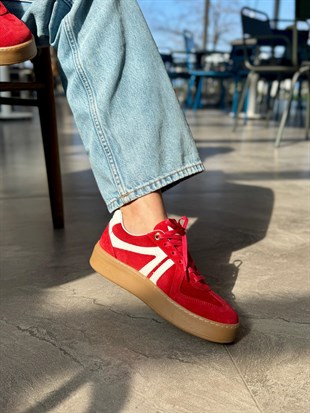7818 KIRMIZI SÜET DERİ SNEAKER