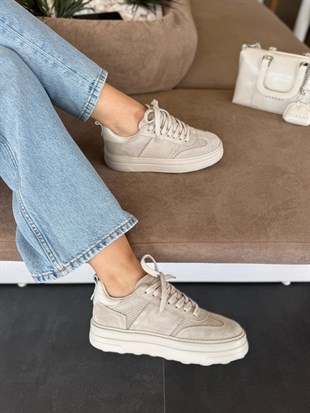 7819 BEJ SÜET DERİ SNEAKER
