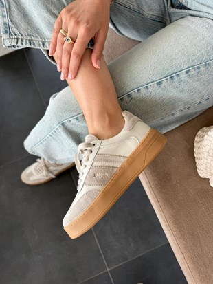 7821 BEJ SÜET DERİ SNEAKER