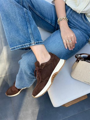 7834 KAHVE SÜET DERİ SNEAKER AYAKKABI