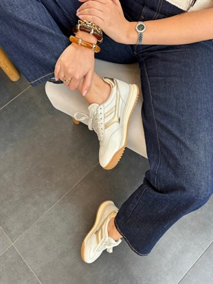 7835 BEJ DERİ GOLD DETAYLI SNEAKER AYAKKABI