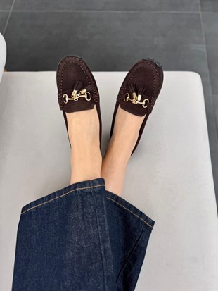7842 KAHVE SÜET DERİ PÜSKÜLLÜ LOAFER AYAKKABI