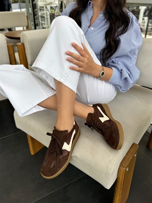 7874 KAHVERENGİ SÜET DERİ FİLELİ SNEAKER AYAKKABI