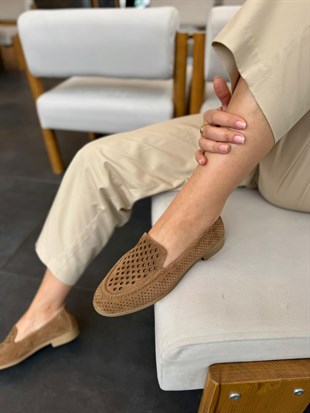 7876 TÜTÜN SÜET DERİ LAZER KESİM LOAFER AYAKKABI