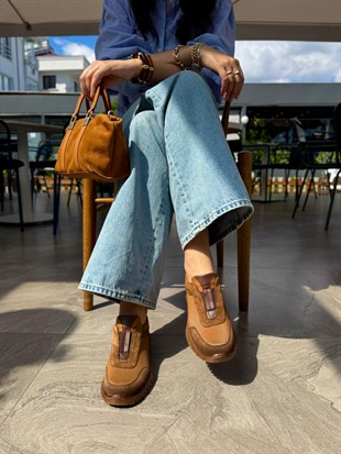 7891 KAHVES SÜET DERİ ORTOPEDİK SNEAKER AYAKKABI
