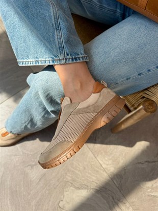 7891 VİZON SÜET DERİ ORTOPEDİK SNEAKER AYAKKABI
