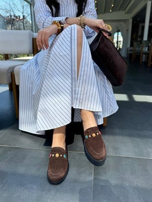 7948 KAHVERENGİ SÜET DERİ PÜSKÜLLÜ LOAFER AYAKKABI