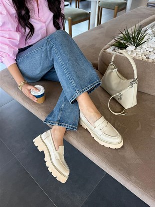7970 KREM DERİ KALIN TABANLI LOAFER AYAKKABI