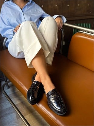 8100 SİYAH CROCO DERİ LOAFER AYAKKABI