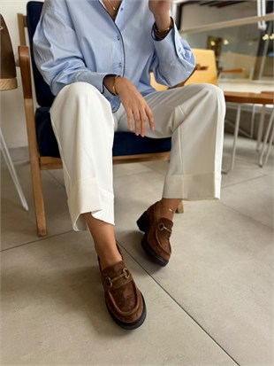 8113 CAPPİCCİNO SÜET DERİ TOPUKLU LOAFER AYAKKABI