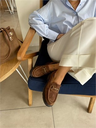8113 CAPPİCCİNO SÜET DERİ TOPUKLU LOAFER AYAKKABI