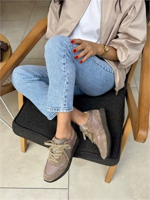 8144 VİZON SÜET DERİ SNEAKER