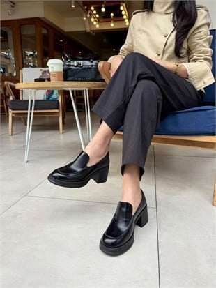 8183 SİYAH DERİ TOPUKLU LOAFER AYAKKABI