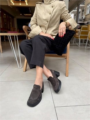 8183 SMOKE SÜET DERİ TOPUKLU LOAFER AYAKKABI