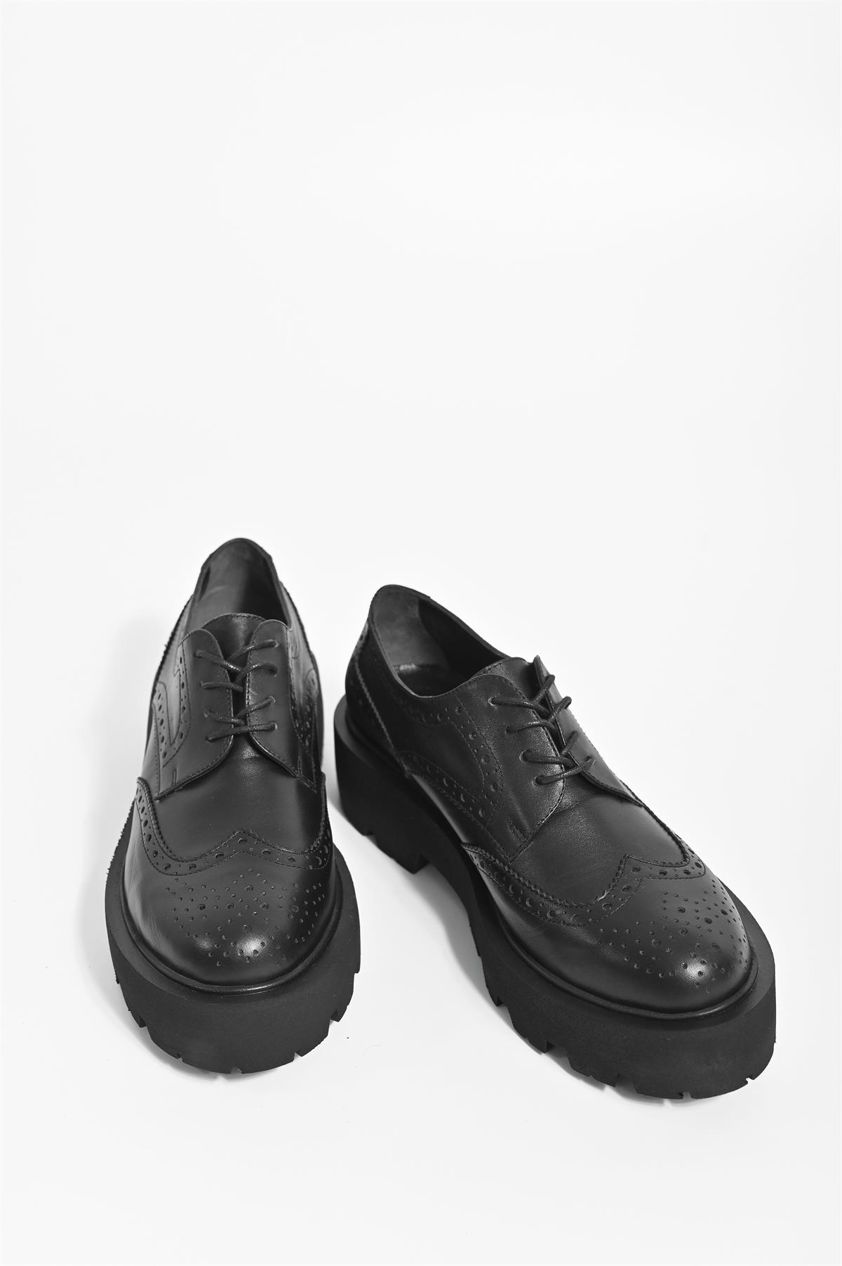 6180 KADIN SİYAH DERİ OXFORD LOAFER