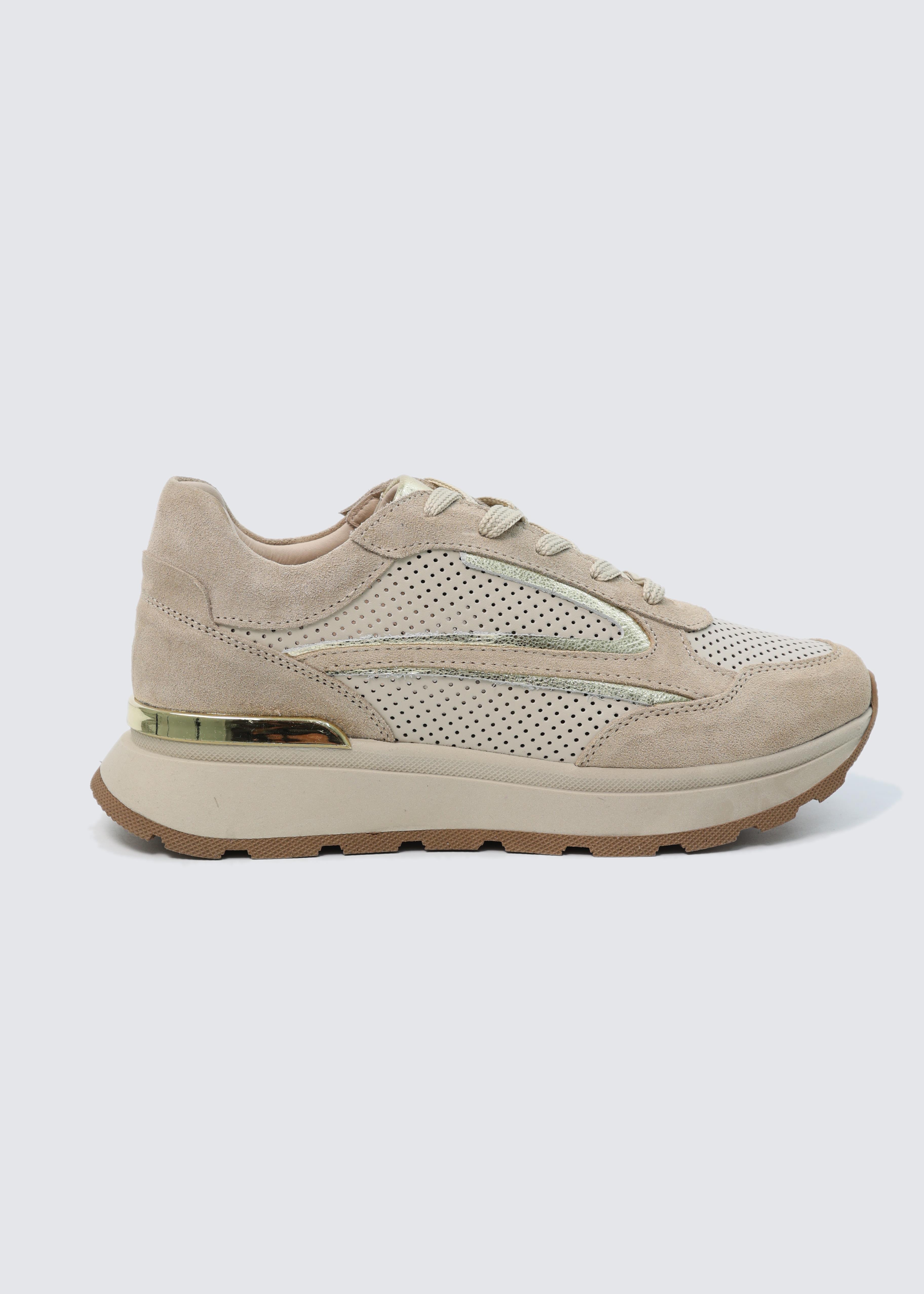 7241 BEJ SÜET DERİ  DELİKLİ SNEAKER