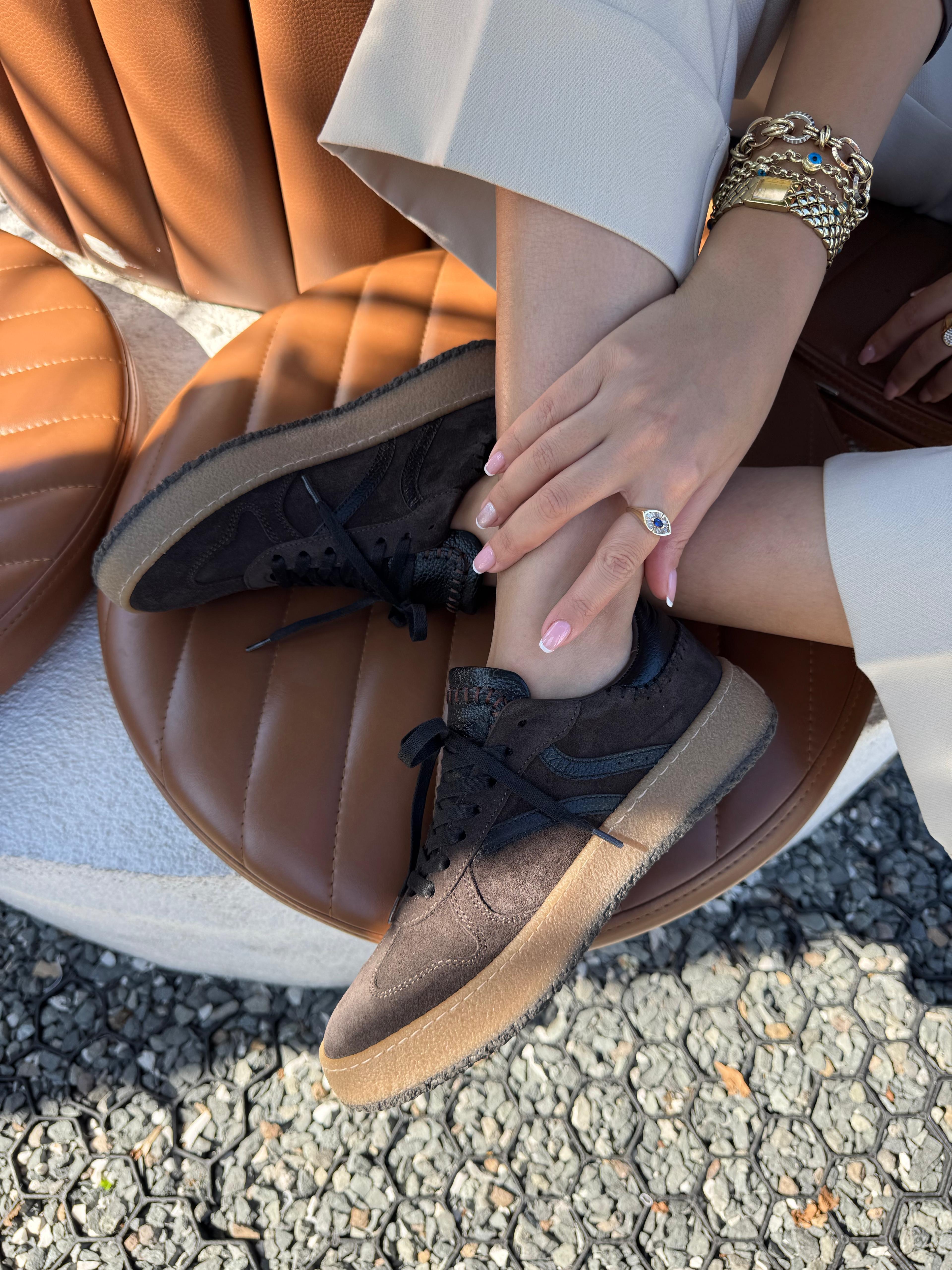 7552 KAHVERENGİ DERİ SÜET SNEAKER