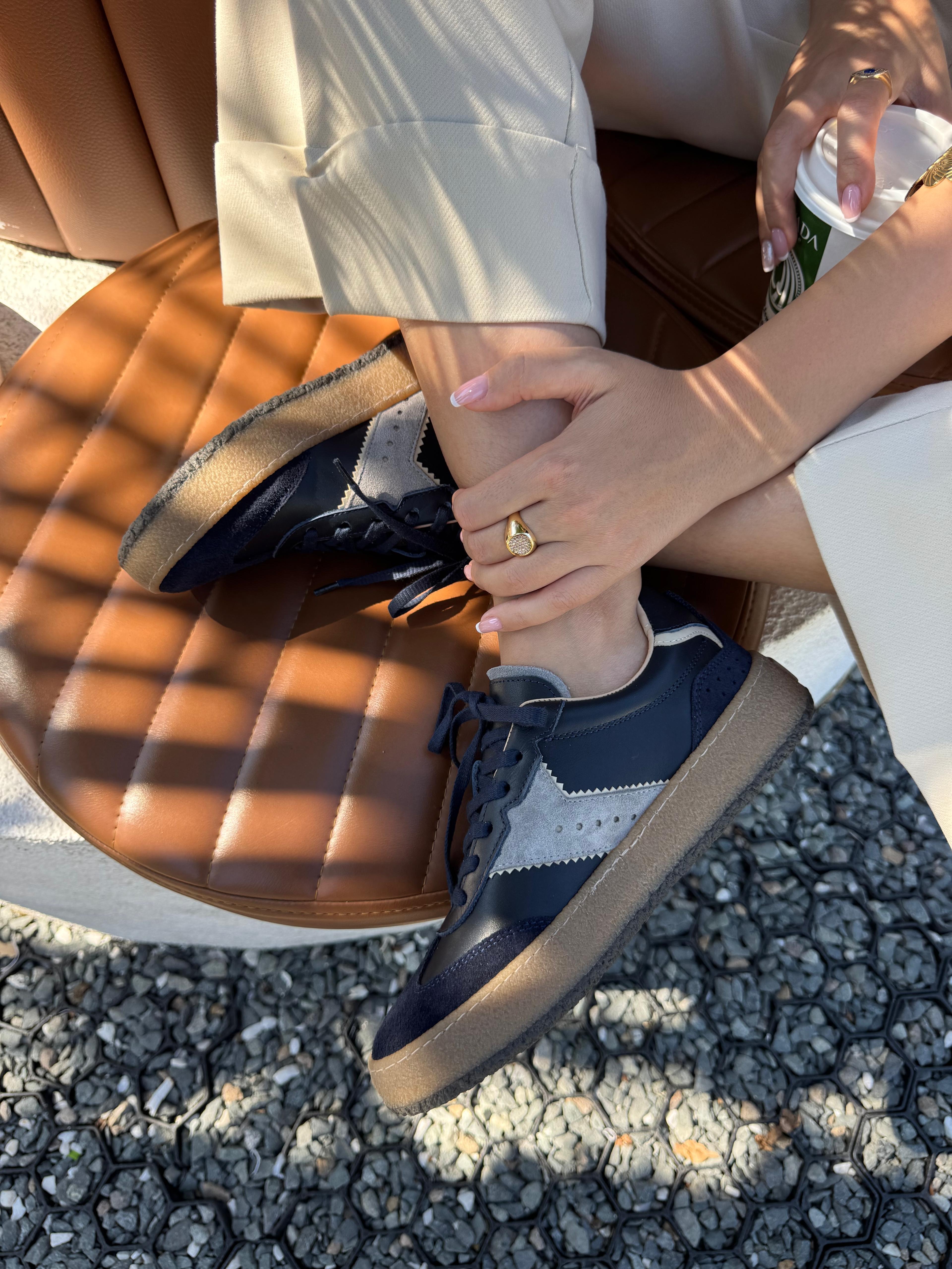 7554 LACİVERT DERİ SNEAKER