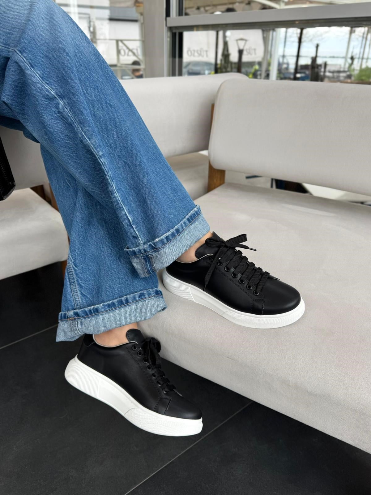 7768 SİYAH DERİ COMFORT SNEAKER AYAKKABI