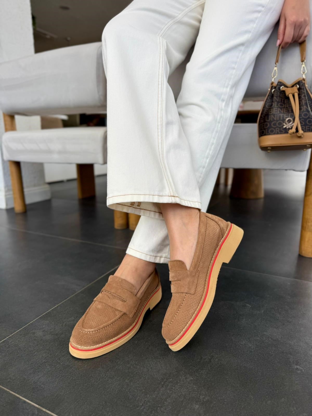7807 TÜTÜN SÜET DERİ KALIN TABAN LOAFER AYAKKABI