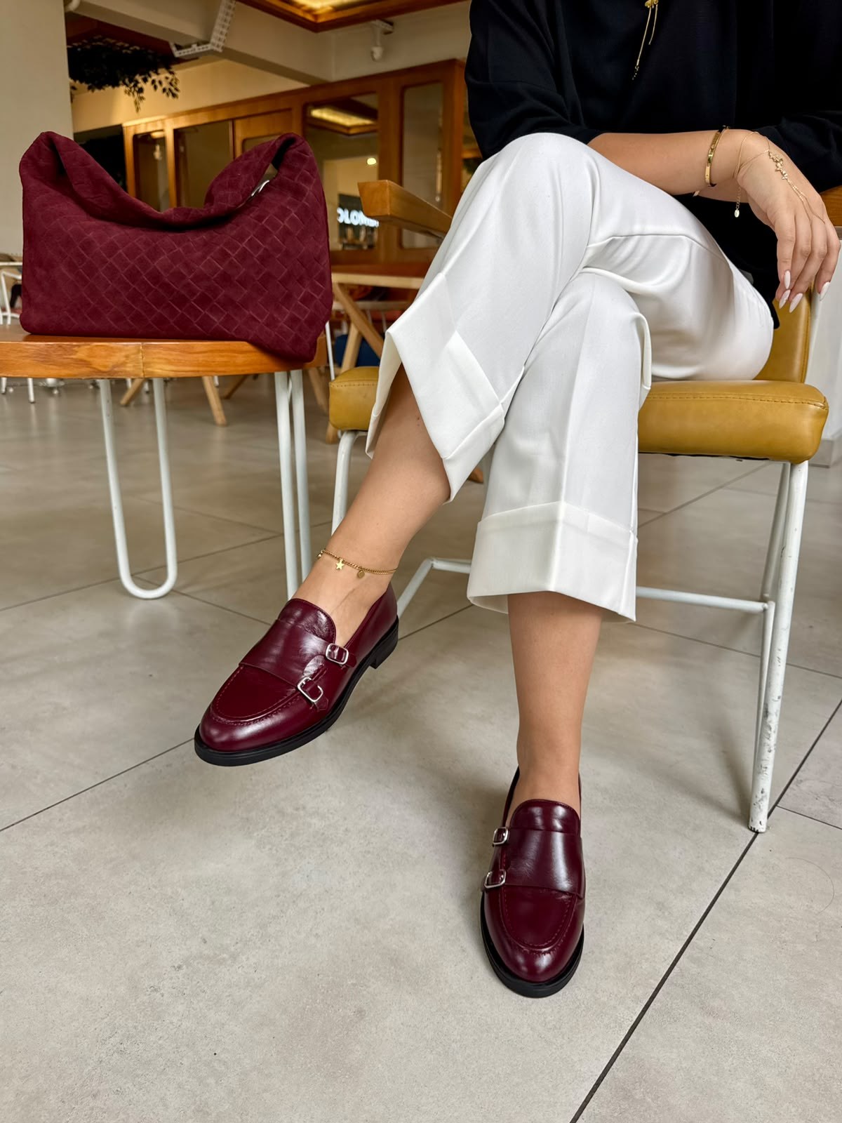 8090 BORDO DERİ ÇİFT TOKALI LOAFER AYAKKABI