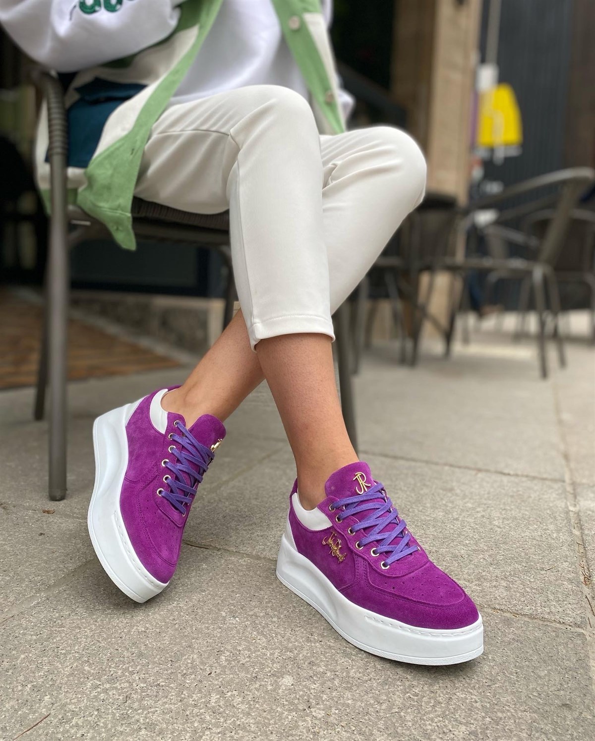 MOR HAKİKİ SÜET DERİ 5091 KALIN TABANLI KADIN SNEAKER